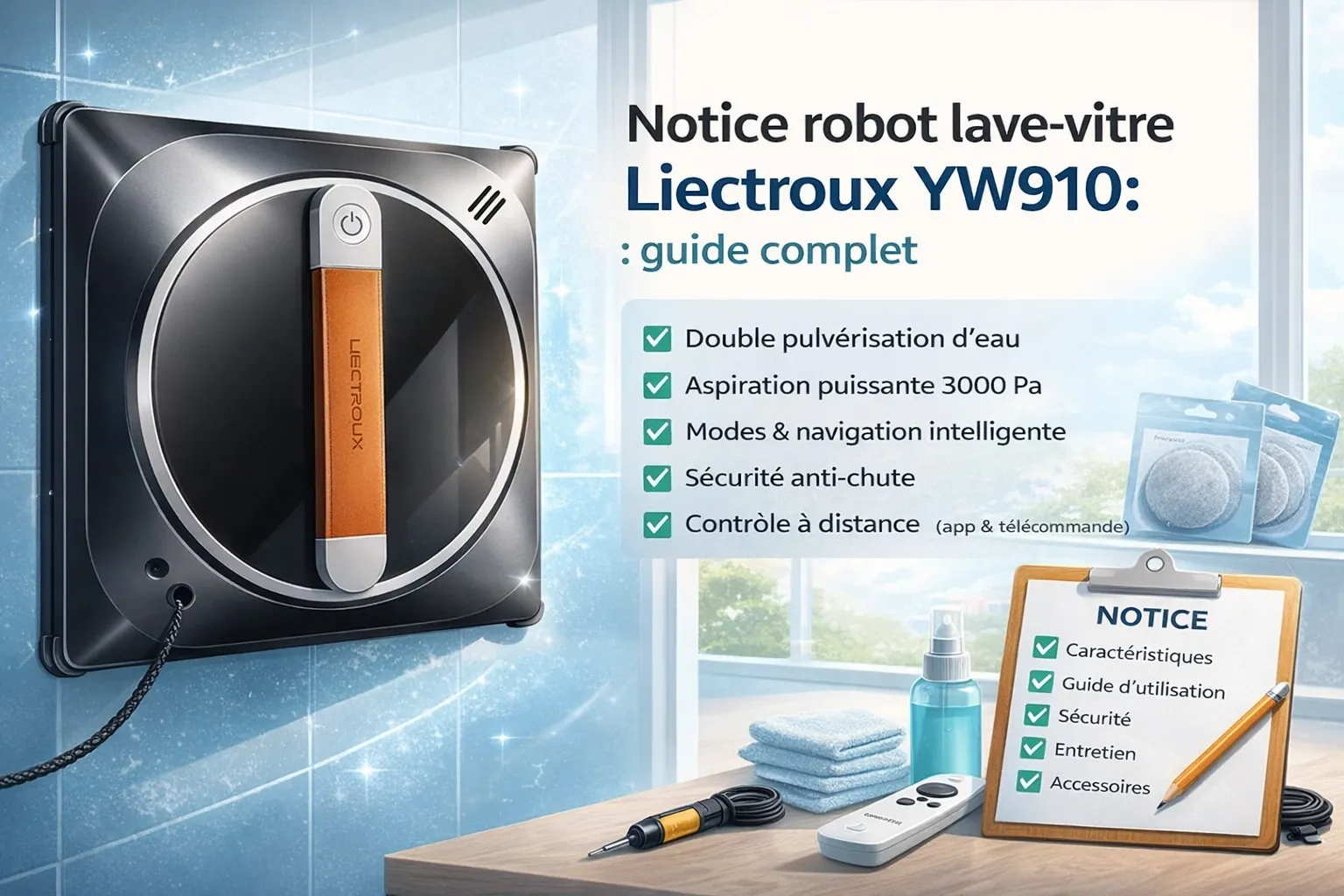 Guide d’utilisation du robot lave-vitre Liectroux YW910