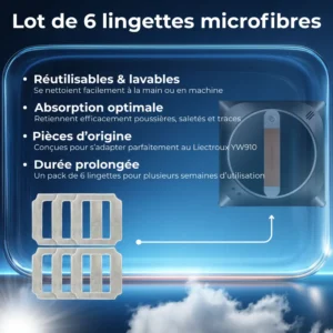 Lot de 6 lingettes microfibres pour robot lave-vitre Liectroux YW910