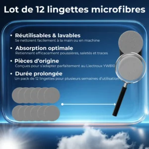Lot de 12 lingettes microfibres pour robot lave-vitre YW810