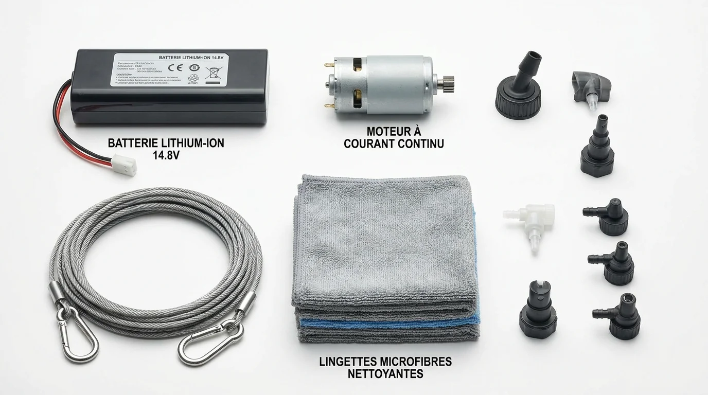 Ensemble de pièces détachées pour robot lave-vitre : batterie, moteur, câble, lingettes et buses