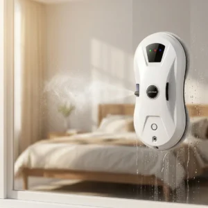 Robot lave-vitre Liectroux YW610 diffusant une brume ultrasonique