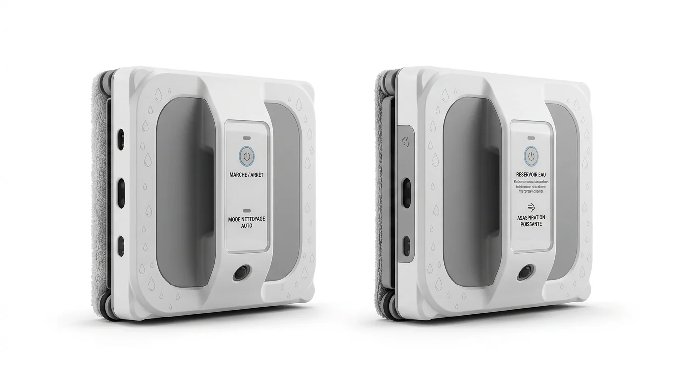 Deux robots lave-vitre compacts comparés sur fond blanc