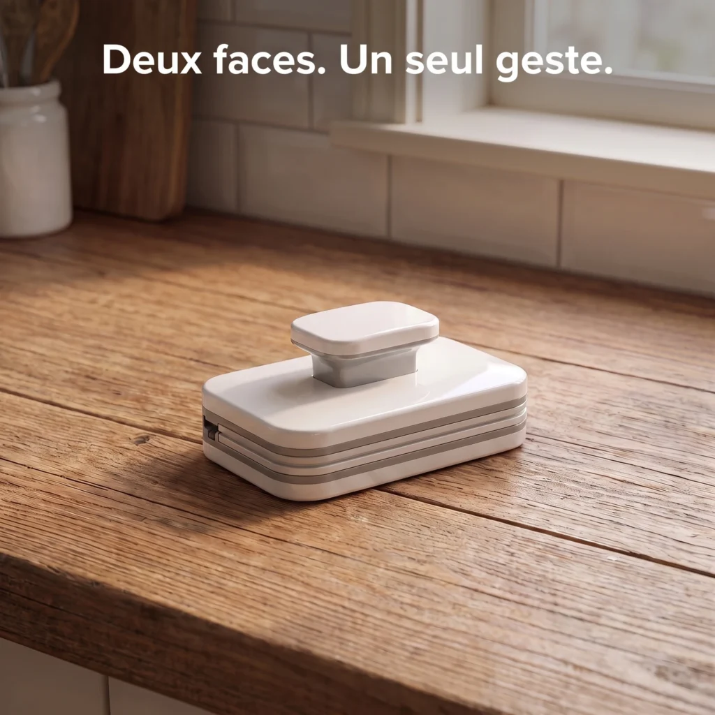 Vitromag posé sur un rebord de fenêtre : les deux faces de la vitre en un seul geste