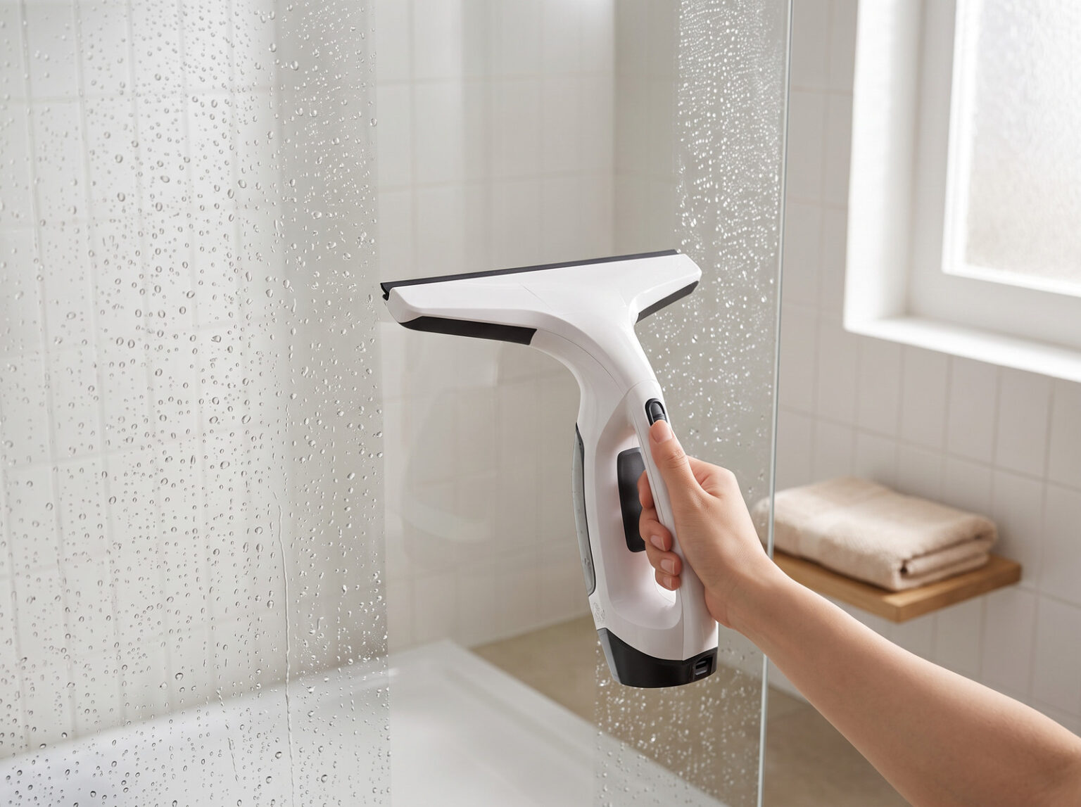 Le Vitropole sèche une paroi de douche couverte de gouttes
