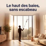 Nettoyage du haut d'une baie vitrée avec la perche télescopique du Vitropole, sans escabeau