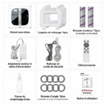 Contenu du pack ABIR WD10 : lingettes, brosses, télécommande, corde et accessoires