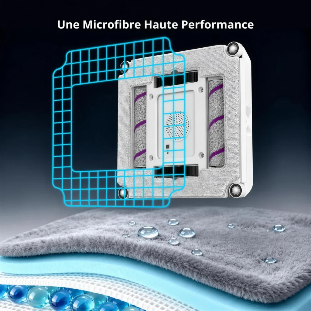 Dessous de l'ABIR WD10 : la lingette microfibre et les deux brosses rouleaux