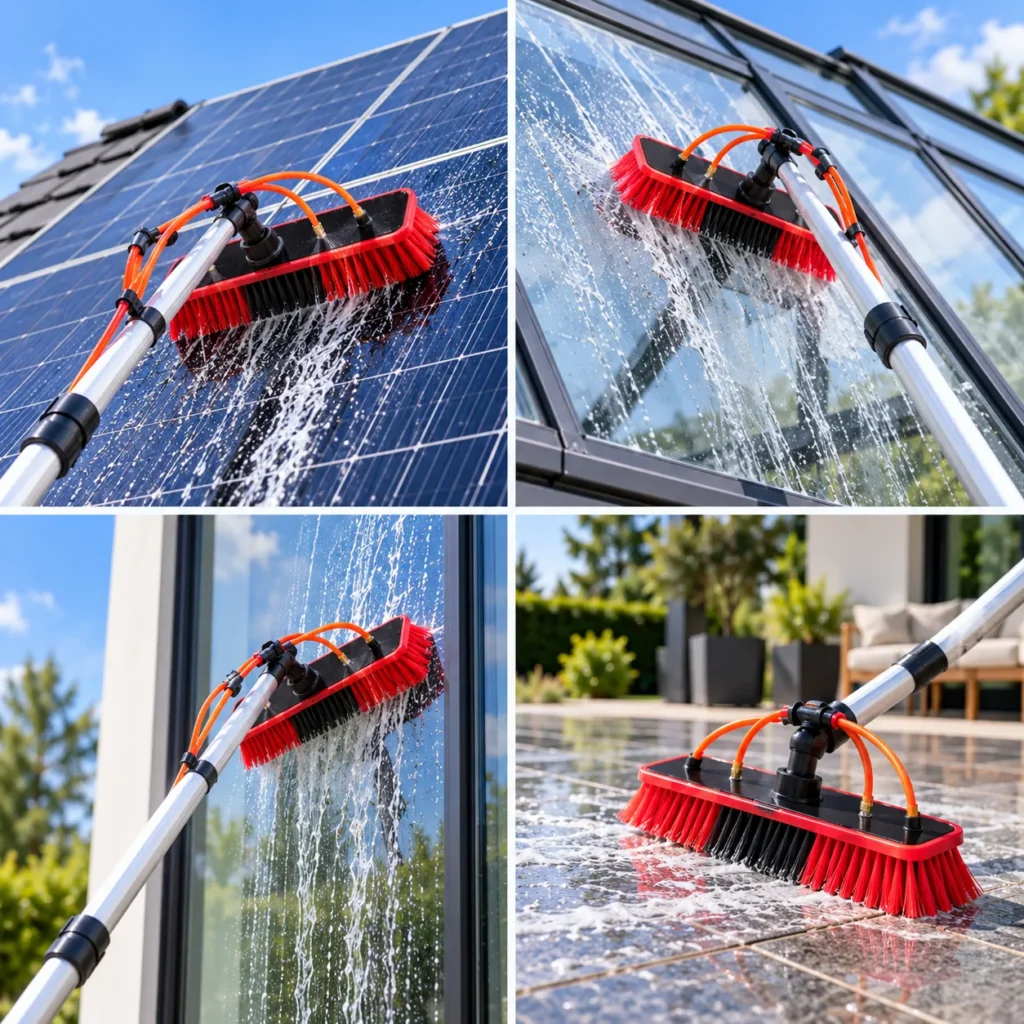 SolarClean 9M sur panneau solaire, vitre, baie vitrée et terrasse