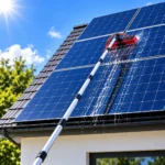 Perche SolarClean 9M tenue depuis le sol pour nettoyer les panneaux solaires d'une maison